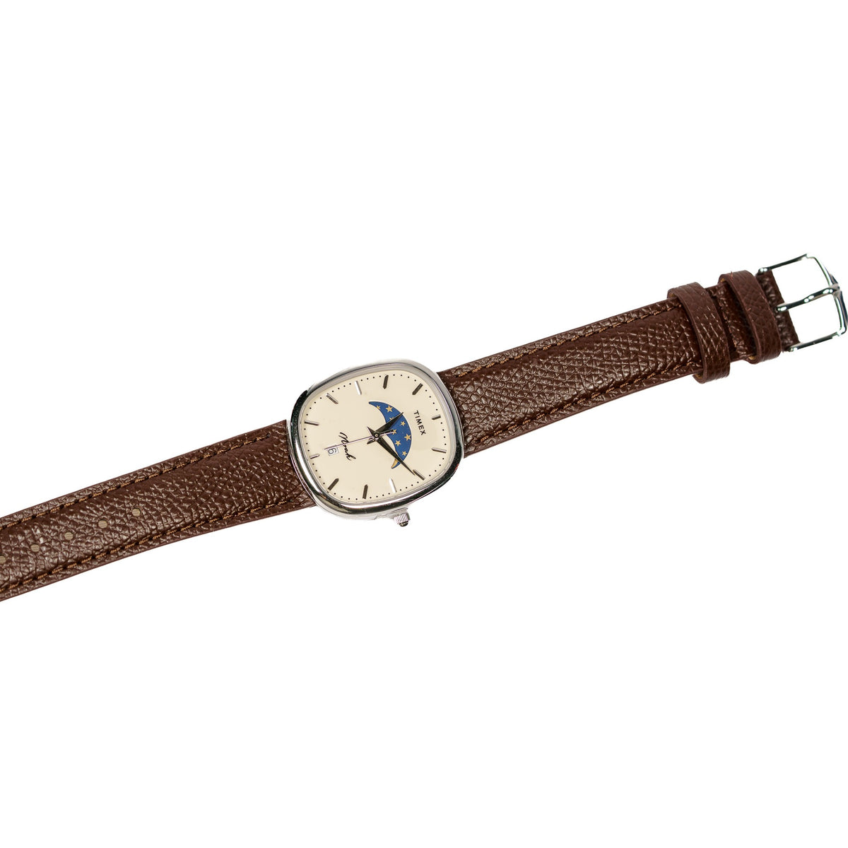 Noah x Timex Oval Moon Phase Watch Silver Case Brown Leather Strap Limited