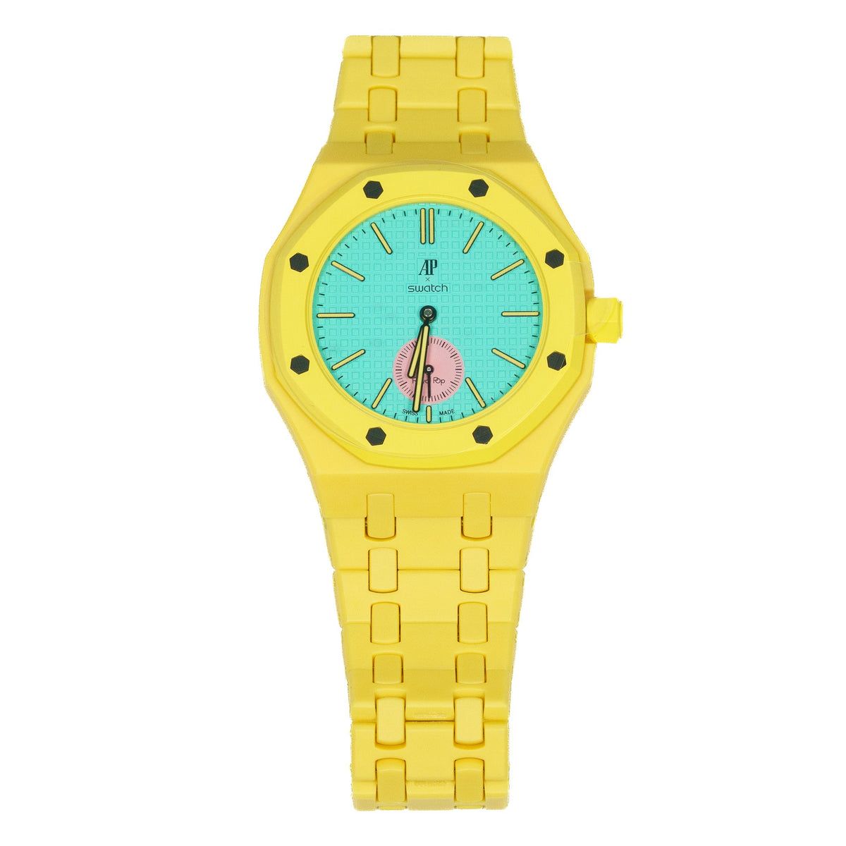 Yellow Ceramic Watch Strap Band with Ceramic Case Mod Kit For Swatch X AP Royal Pop