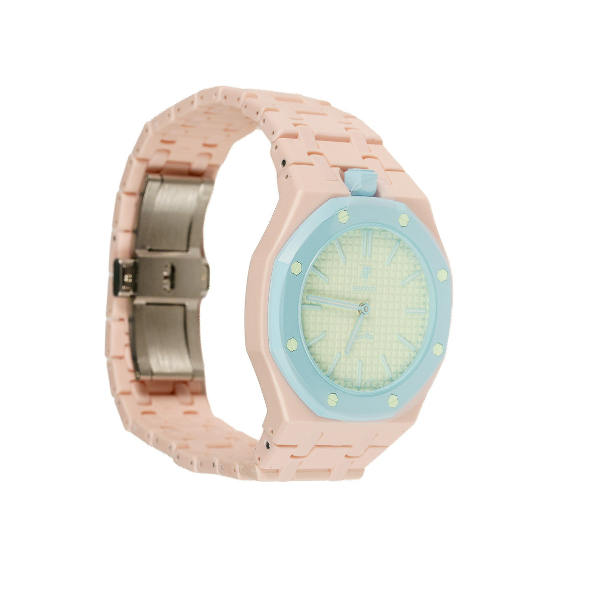 Blush Ceramic Watch Strap Band with Ceramic Case Mod Kit For Swatch X AP Royal Pop